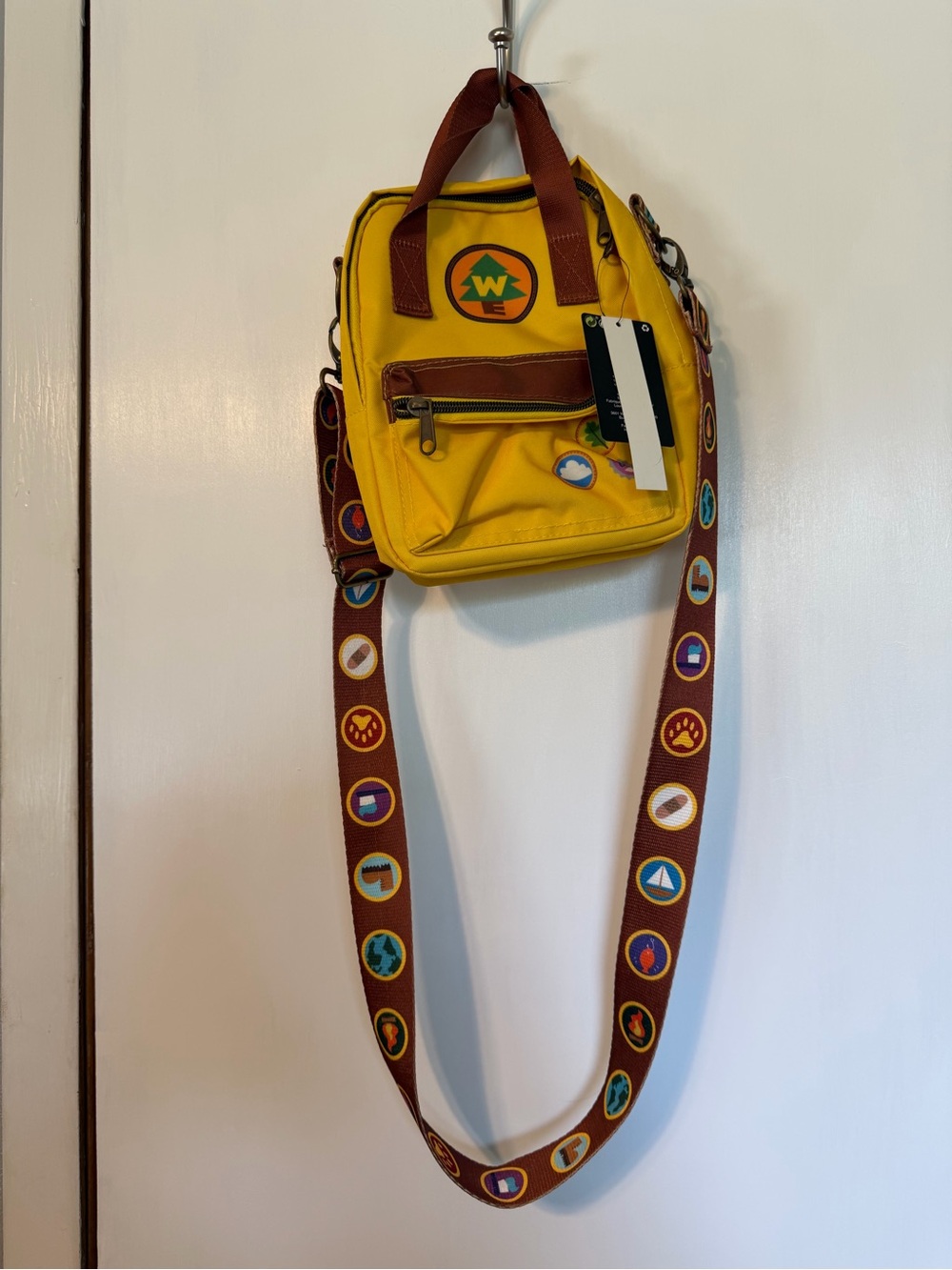 Loungefly Yellow Crossbody Bag with Brown Badge-Print Strap